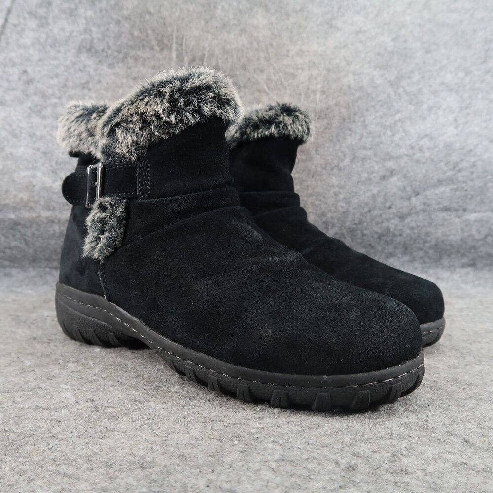 Khombu Shoes Womens 7 Booties Winter Lindsey Leather Faux Fur Buckle Strap Zip